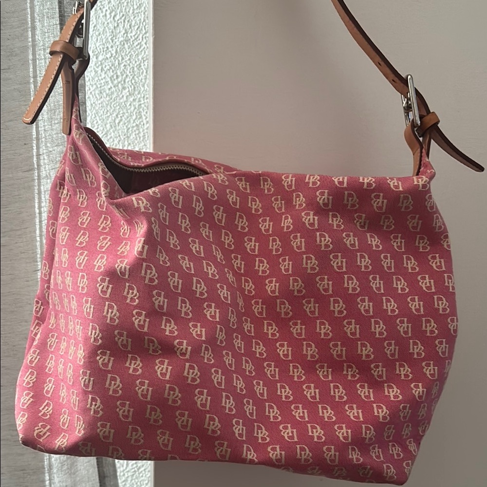 Dooney & Bourke Pink Monogram Shoulder Bag with Leather Trim